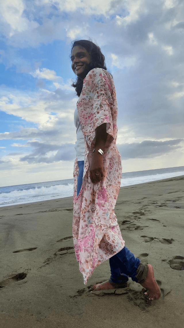 Kimono long fleurie rose