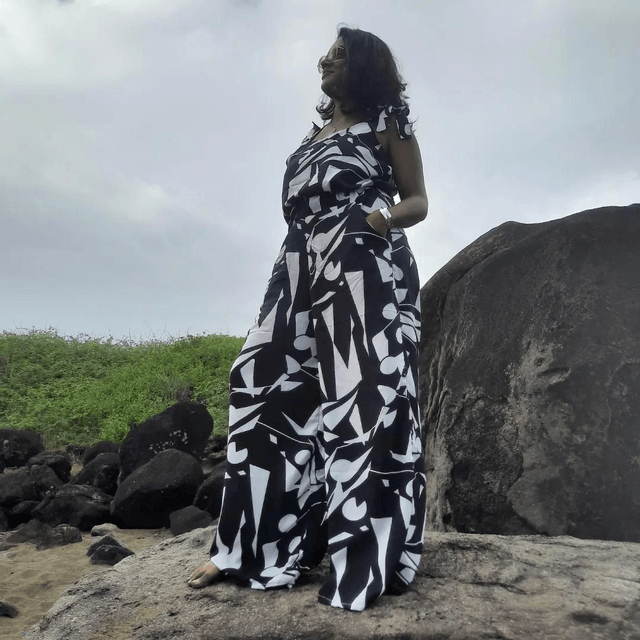 Pantalon noir et blanc viscose