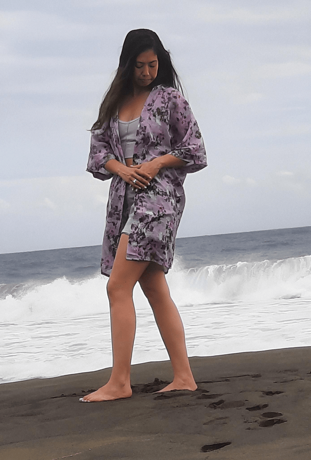 Kimono fleurie violet